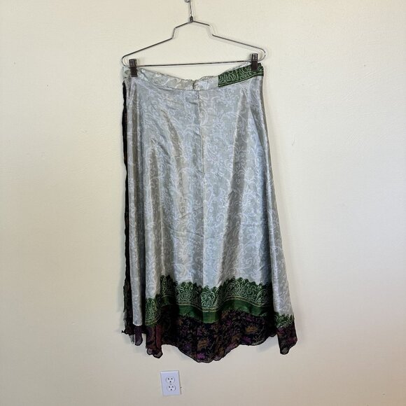 Vtg Reversible Womens Wrap Skirt Bohemian Paisley Floral Design Green Purple - Picture 2 of 7
